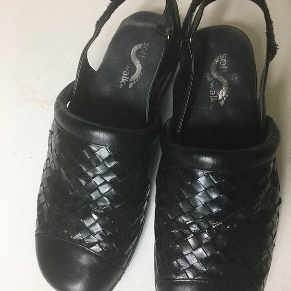 Soft walk black woven leather strap sandals SZ8.5 - Picture 4 of 8